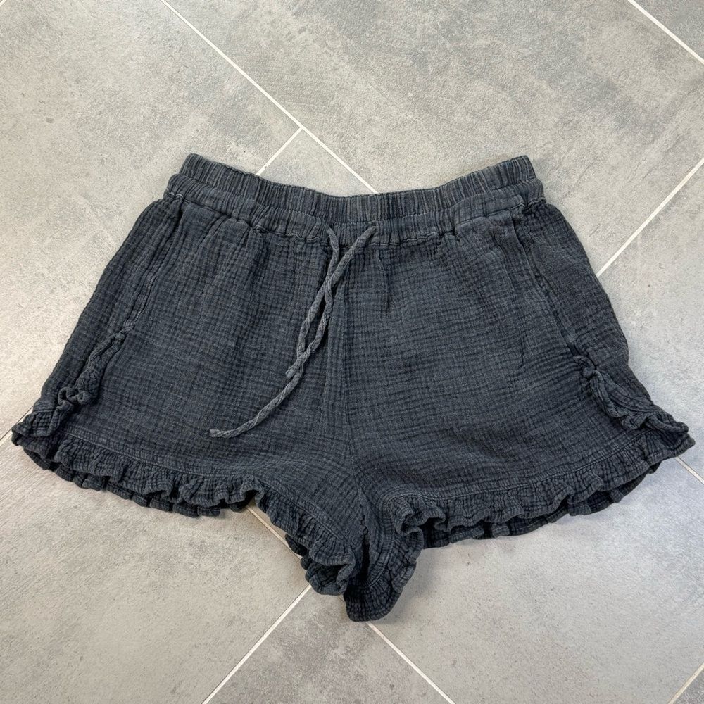 Mustard Seed Dark Gray High Waist Ruffle Shorts